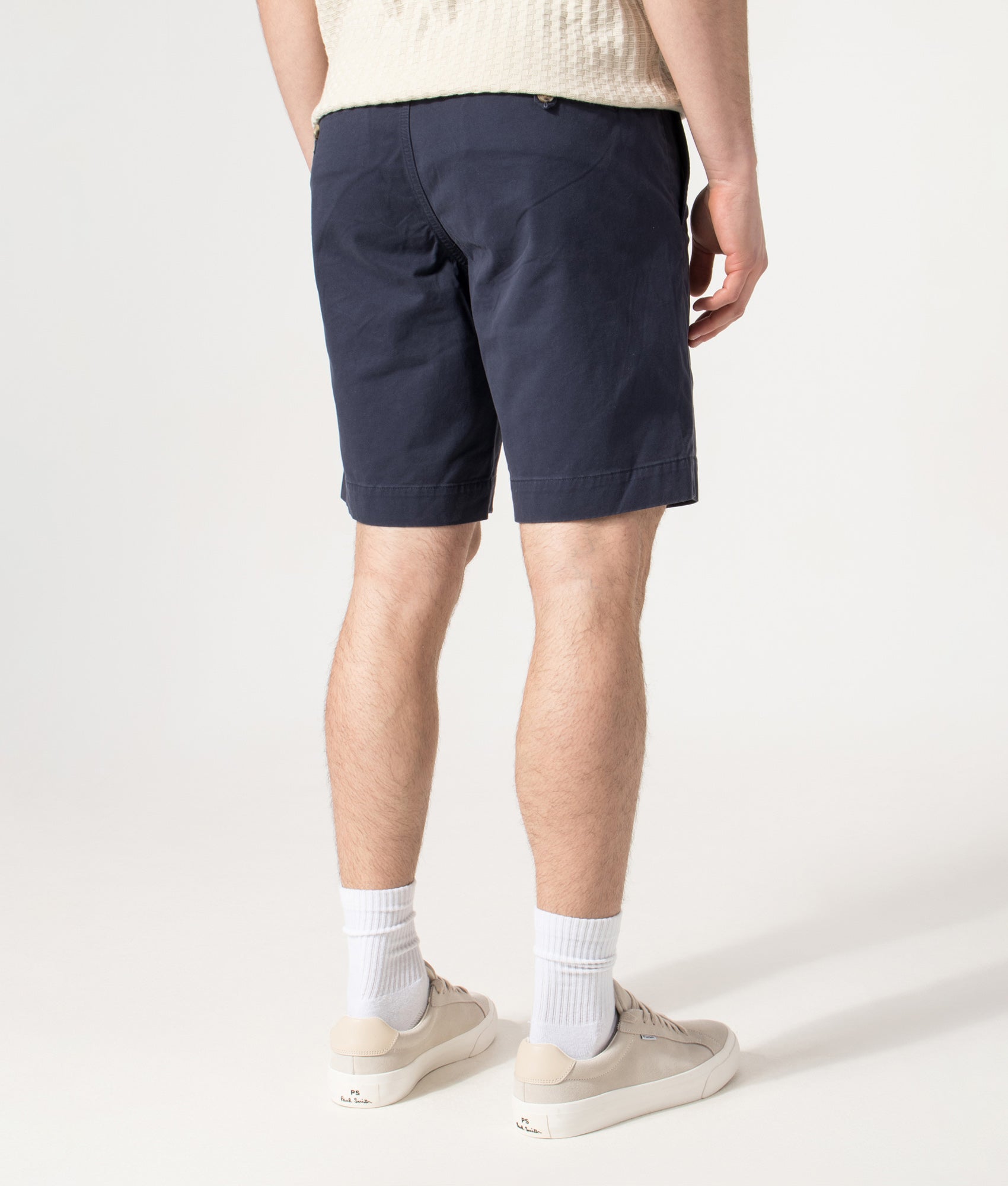 Polo Ralph Lauren Regular Fit Bedford Stretch Chino Shorts in Nautical Ink at EQVVS Menswear. Angled model back shot.