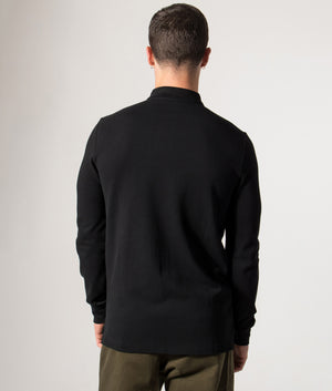 Polo Ralph Lauren Custom Slim Fit Long Sleeve Polo Shirt in Black at EQVVS Menswear. Model back shot.