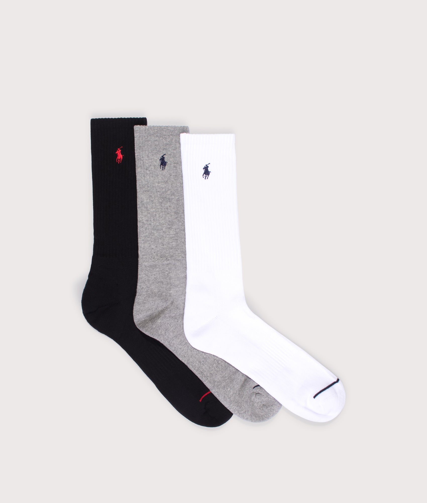 3 Pack of Athletic Crew Socks in Black/White/Grey | Polo Ralph Lauren | EQVVS | Front shot