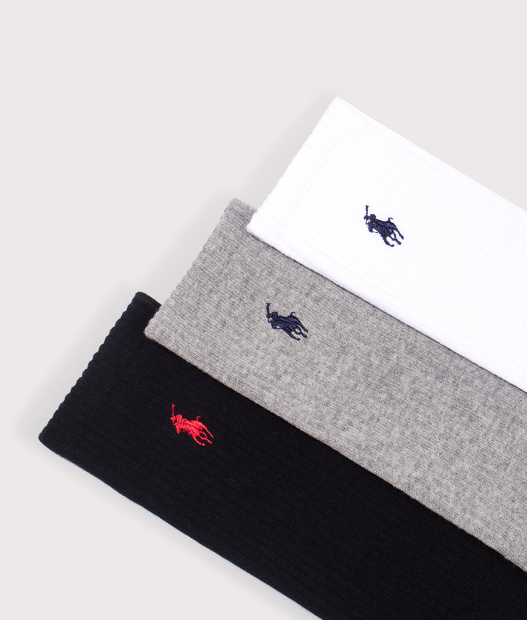 3 Pack of Athletic Crew Socks in Black/White/Grey | Polo Ralph Lauren | EQVVS | Detail shot 