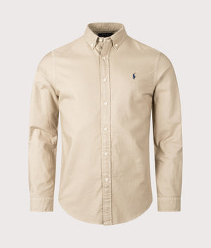 Slim Fit Garment-Dyed Oxford Shirt in Tan | Polo Ralph Lauren | EQVVS Slim Fit Garment-Dyed Oxford Shirt in Tan | Polo Ralph Lauren | EQVVS