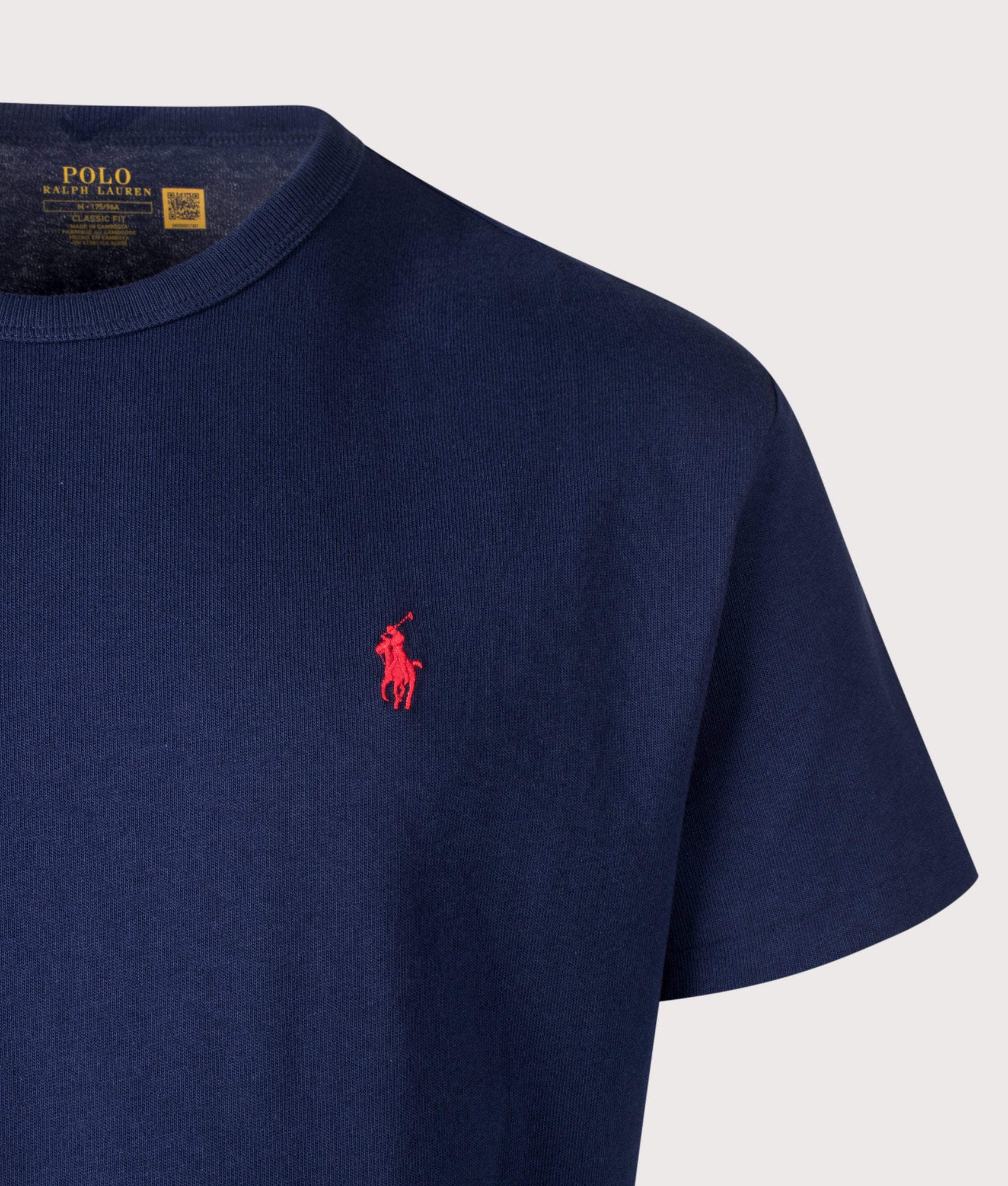 Polo Ralph Lauren Classic Fit Jersey T-Shirt in Newport Navy at EQVVS Menswear. Detal shot.