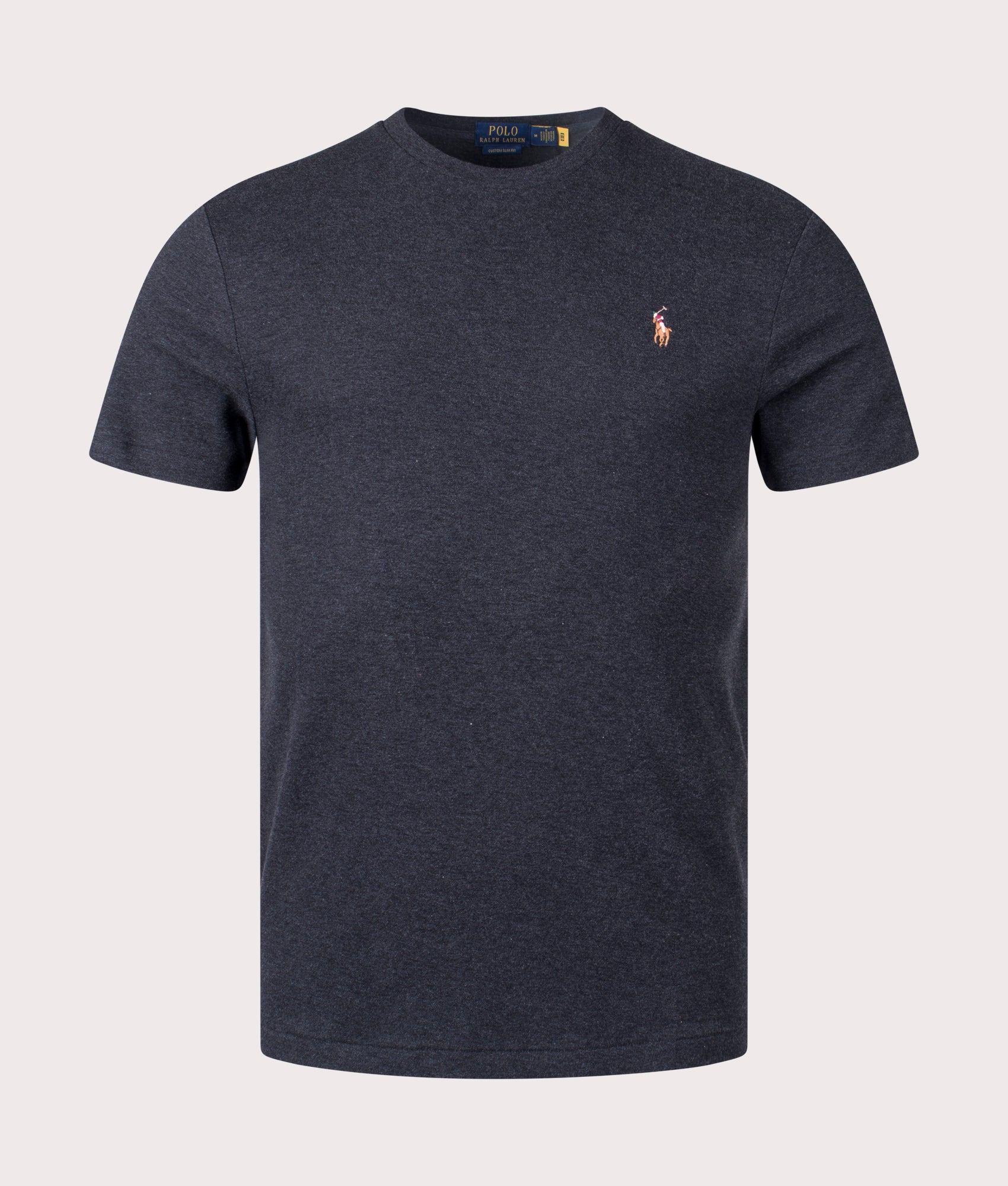Polo Ralph Lauren Custom Slim Fit Pima T-Shirt in Black Marl Heather Front Shot at EQVVS
