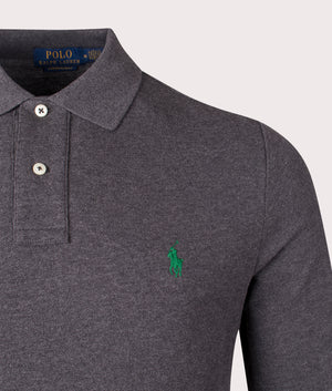 Custom Slim Fit Long Sleeve Polo Shirt in Barclay Heather by Polo Ralph Lauren. EQVVS Detail Shot.