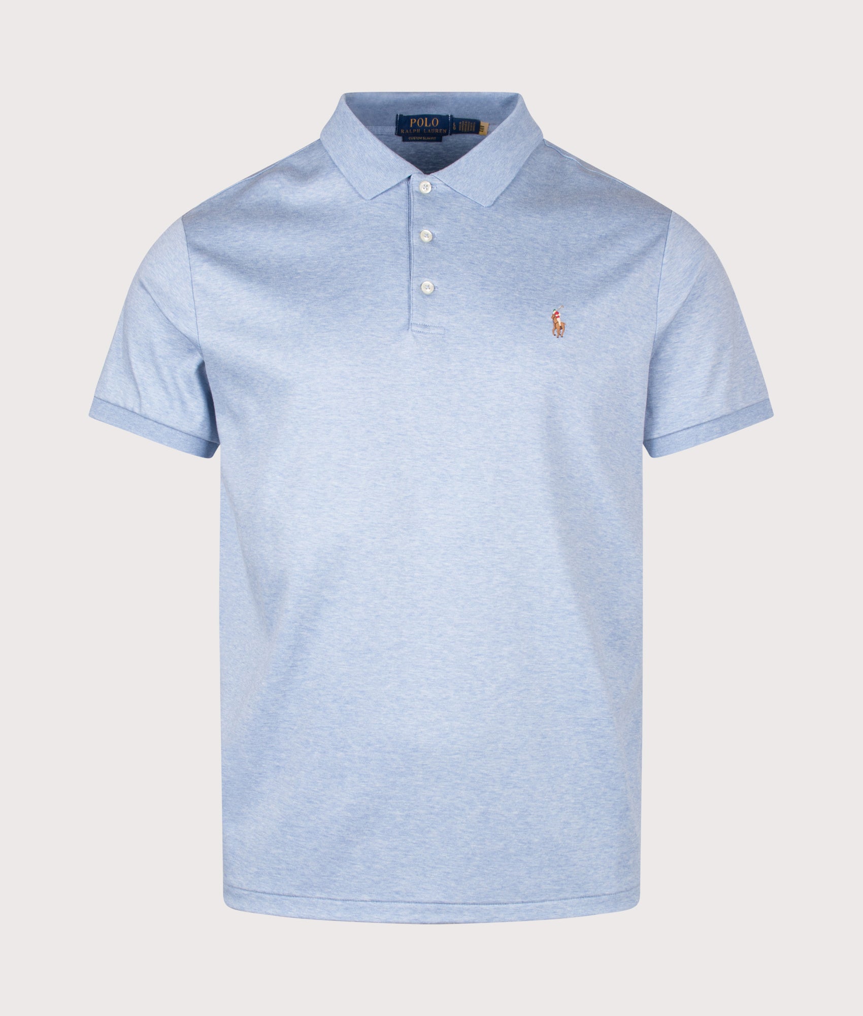 Polo Ralph Lauren Custom Slim Fit Soft Cotton Polo Shirt in Jamaica Heather at EQVVS Menswear. Front shot.