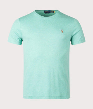 Polo Ralph Lauren Custom Slim Fit Pima T-Shirt in Resort Green Heather, 100% Cotton Front Shot at EQVVS