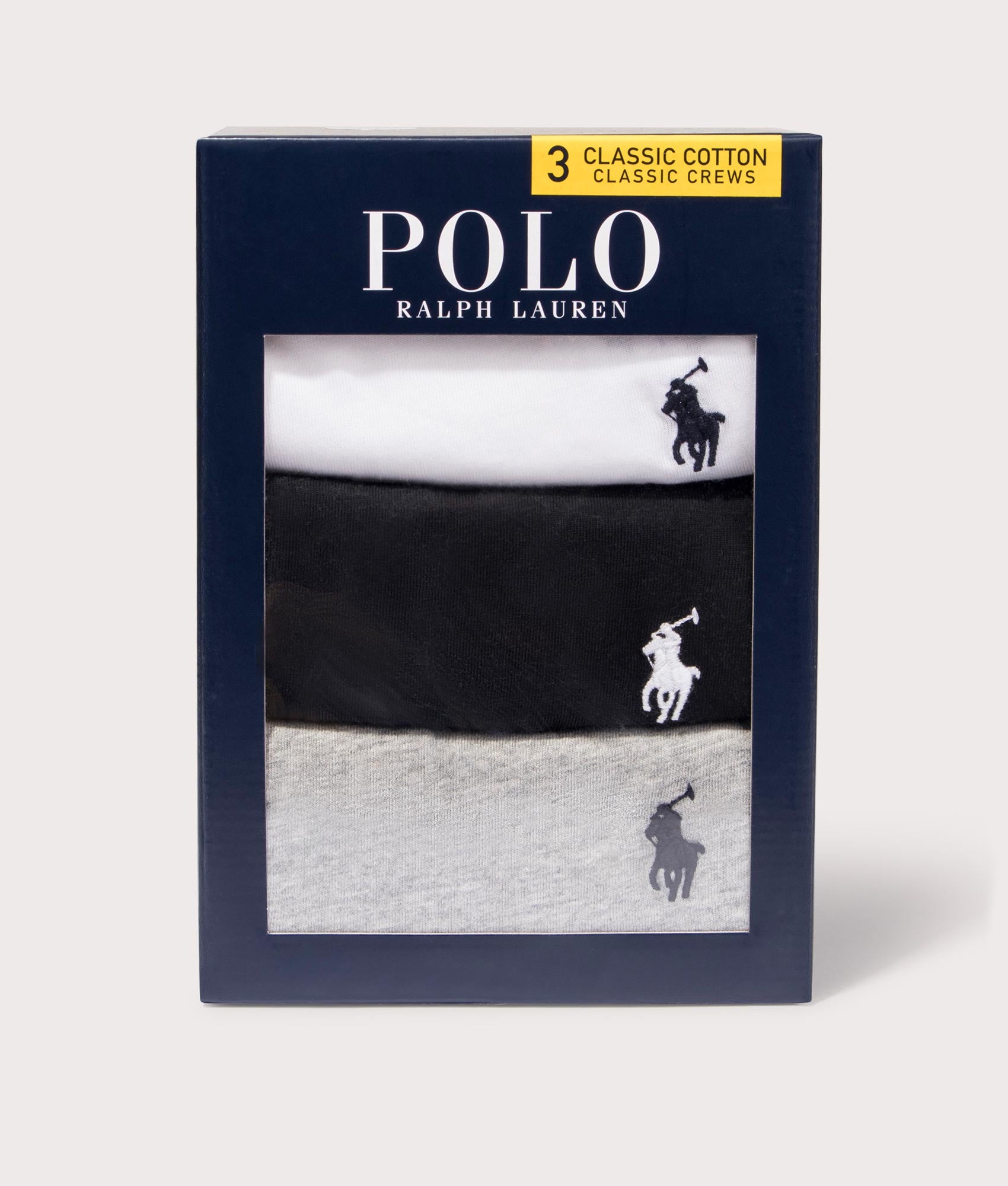 3 pack crew neck loungewear t-shirt in this multi colour by Polo Ralph Lauren. Shot at EQVVS. Detail shot. 