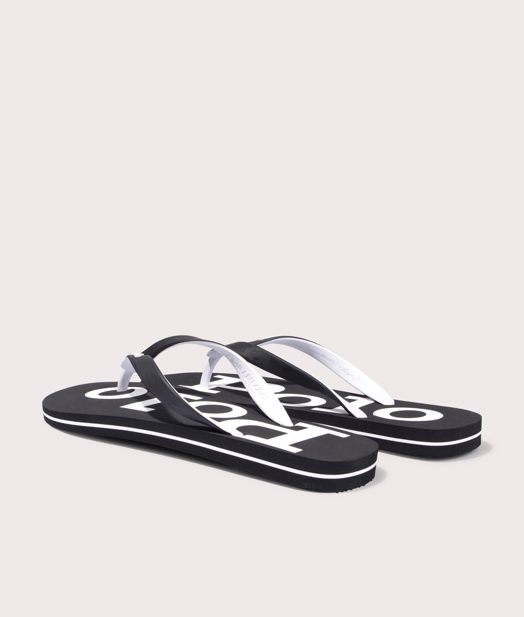 Polo Ralph Lauren Bolt Logo Flip Flops in Black. Shot at EQVVS. Back shot. 