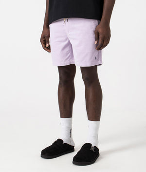 Regular Fit Corduroy Prepster Shorts in Summer Lilac by Polo Ralph Lauren. EQVVS Side Angle Shot.