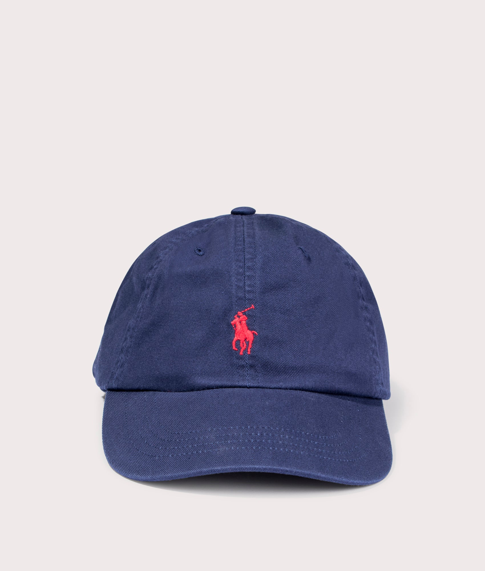 Polo Ralph Lauren Cotton Chino Baseball Cap in Newport Navy and Red at EQVVS Menswear. Front shot.