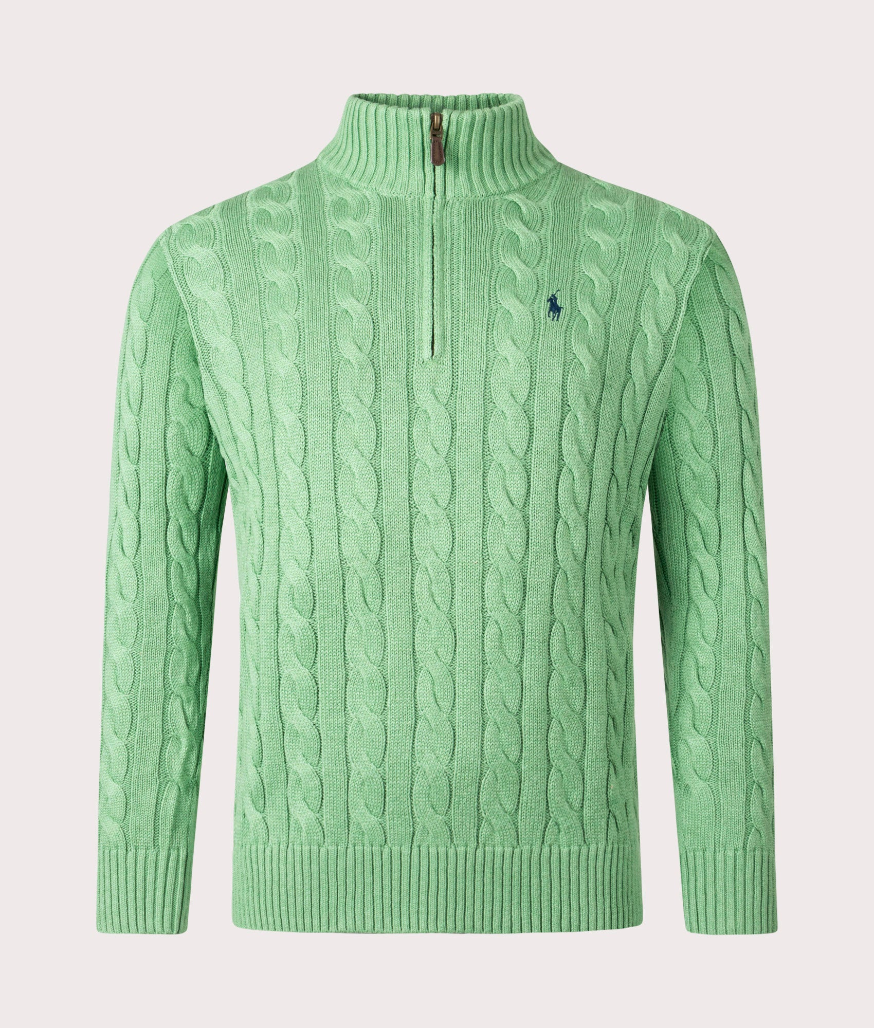 Cable Knit Quarter Zip Jumper in Field Green Heather | Polo Ralph ...