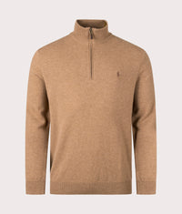 Merino Wool Quarter Zip Jumper: 013 Latte Brown Heather 