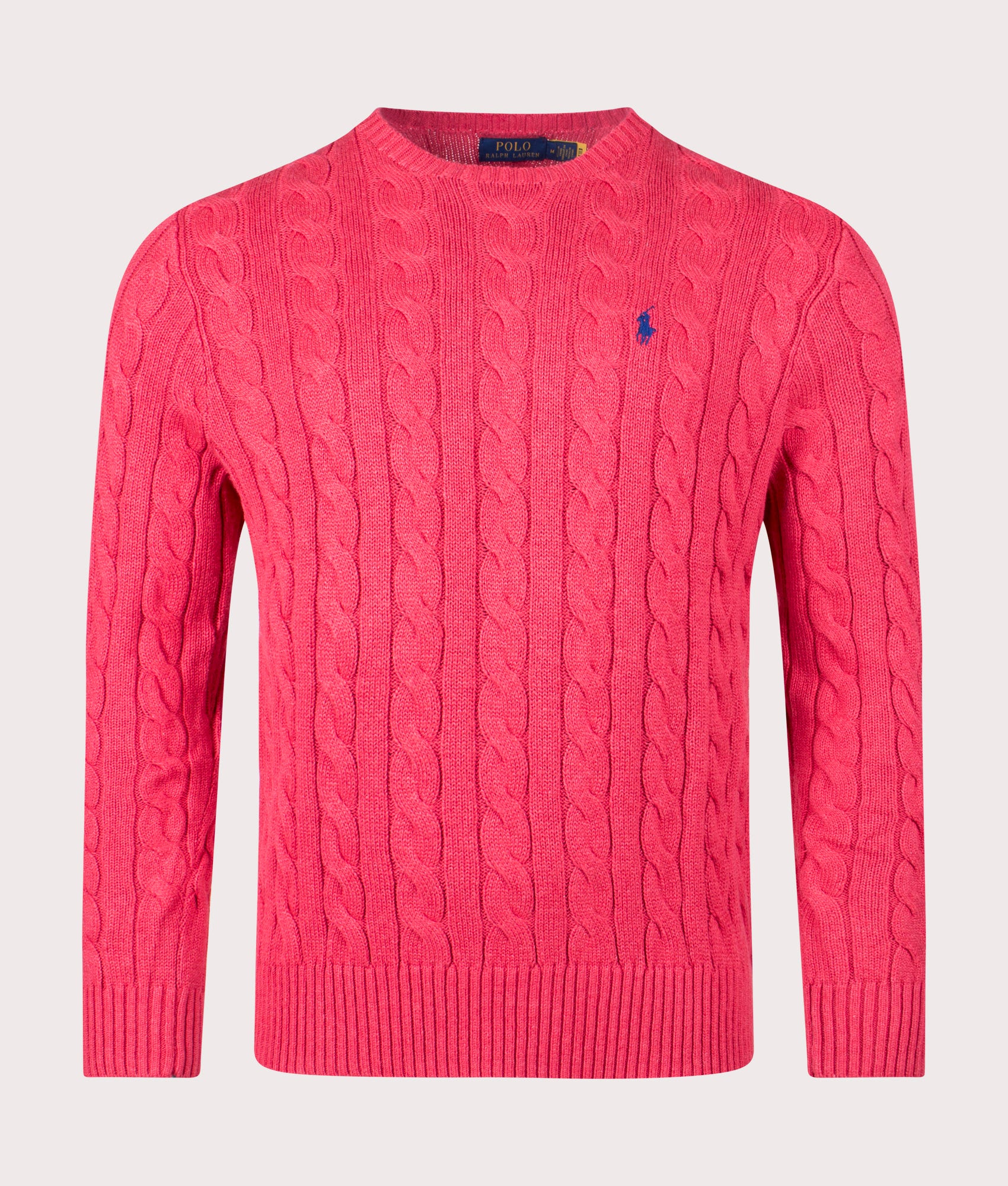 Polo Ralph Lauren Cable Knit Cotton Jumper in Flushed Red Heather Front Shot at EQVVS