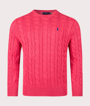 Polo Ralph Lauren Cable Knit Cotton Jumper in Flushed Red Heather Front Shot at EQVVS