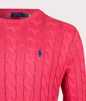 Polo Ralph Lauren Cable Knit Cotton Jumper in Flushed Red Heather Detail Shot at EQVVS