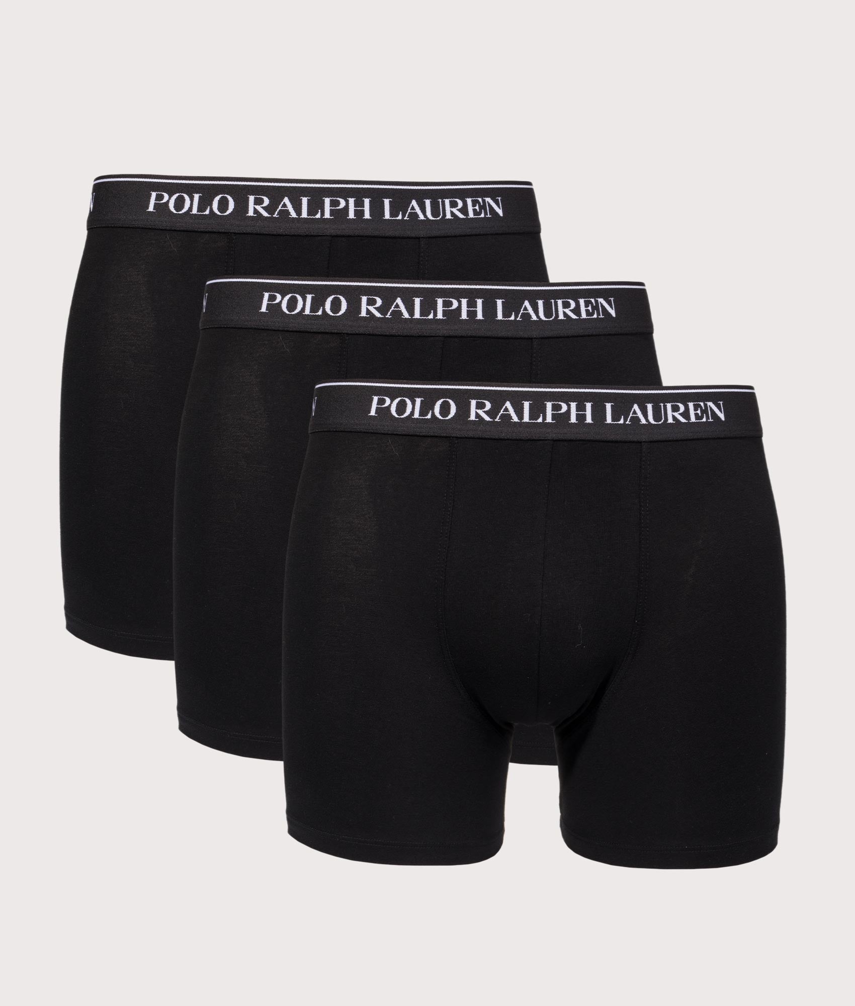 Polo Ralph Lauren 3 Pack Stretch Cotton Boxer Briefs in Black at EQVVS Menswear. Front shot.