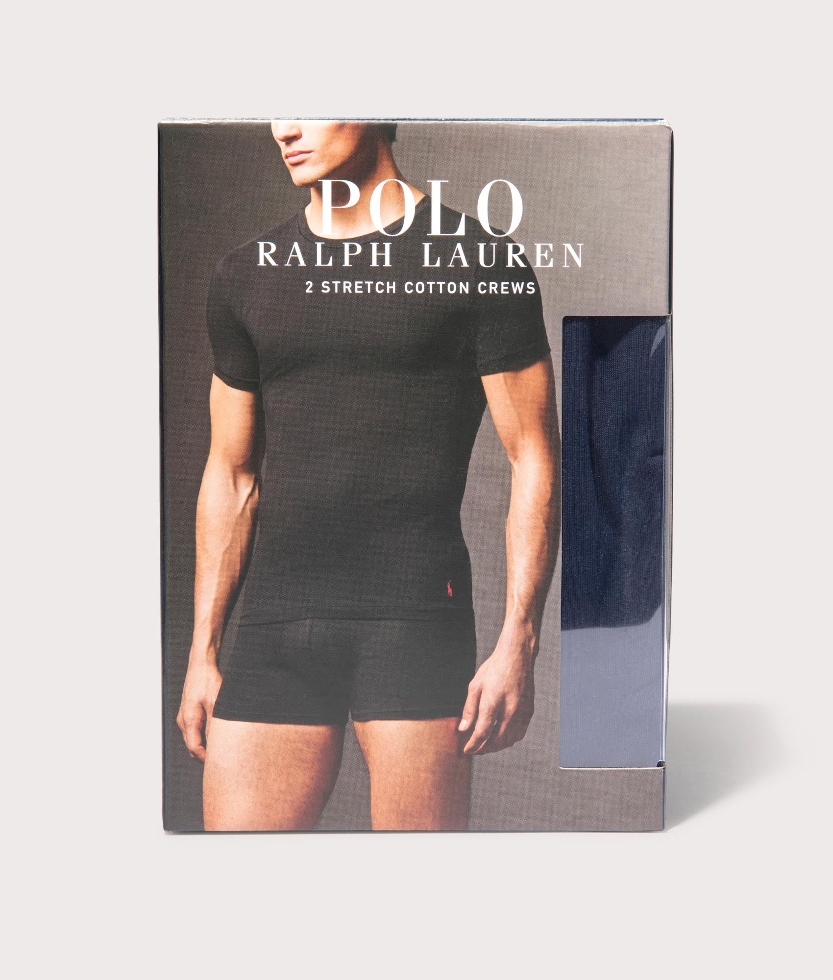 Polo Ralph Lauren 2 Pack Classic Crewneck Undershirt T-Shirt in Black. Shot at EQVVS. Box shot 