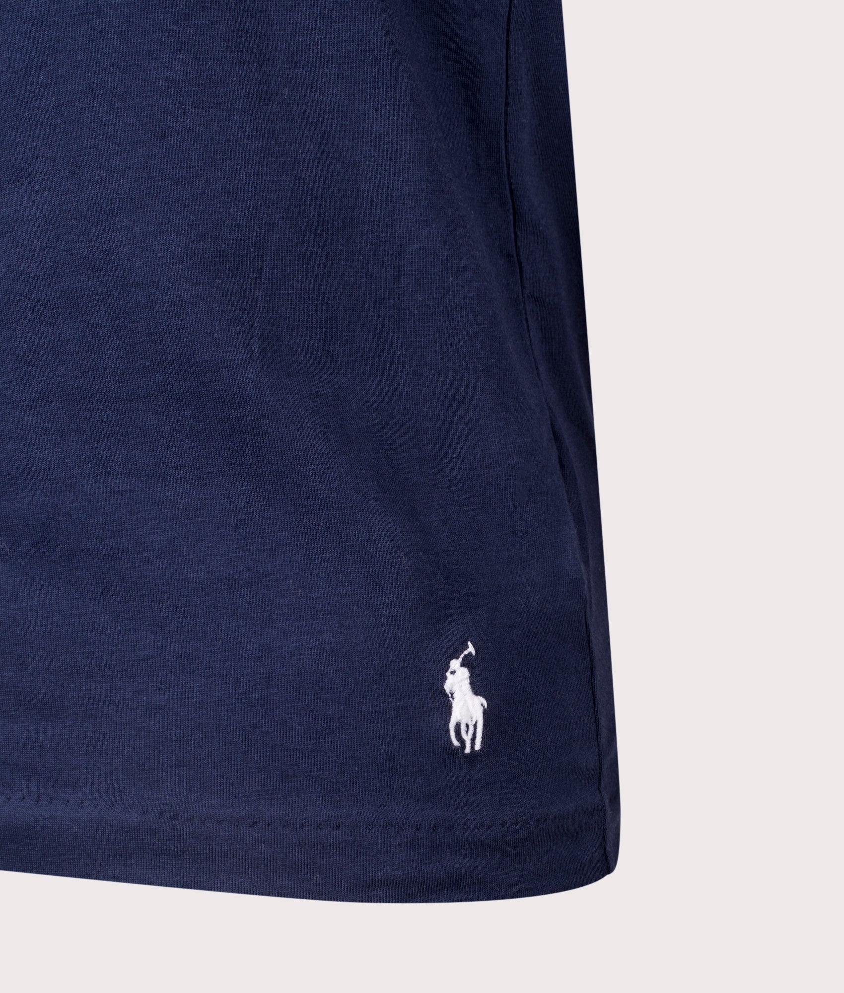 Polo Ralph Lauren 2 Pack Classic Crewneck Undershirt T-Shirt in Navy. Shot at EQVVS. Front left hem logo shot 