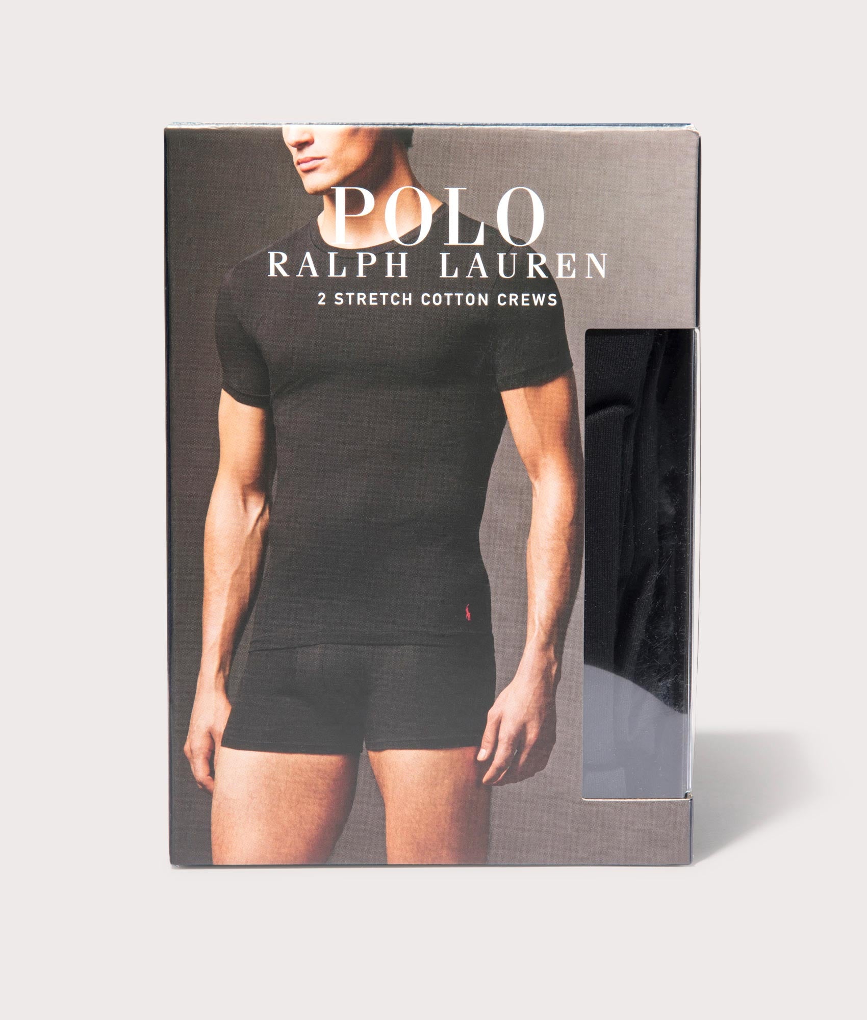 Polo Ralph Lauren 2 Pack Classic Crewneck Undershirt T-Shirt in Navy. Shot at EQVVS. Box shot 