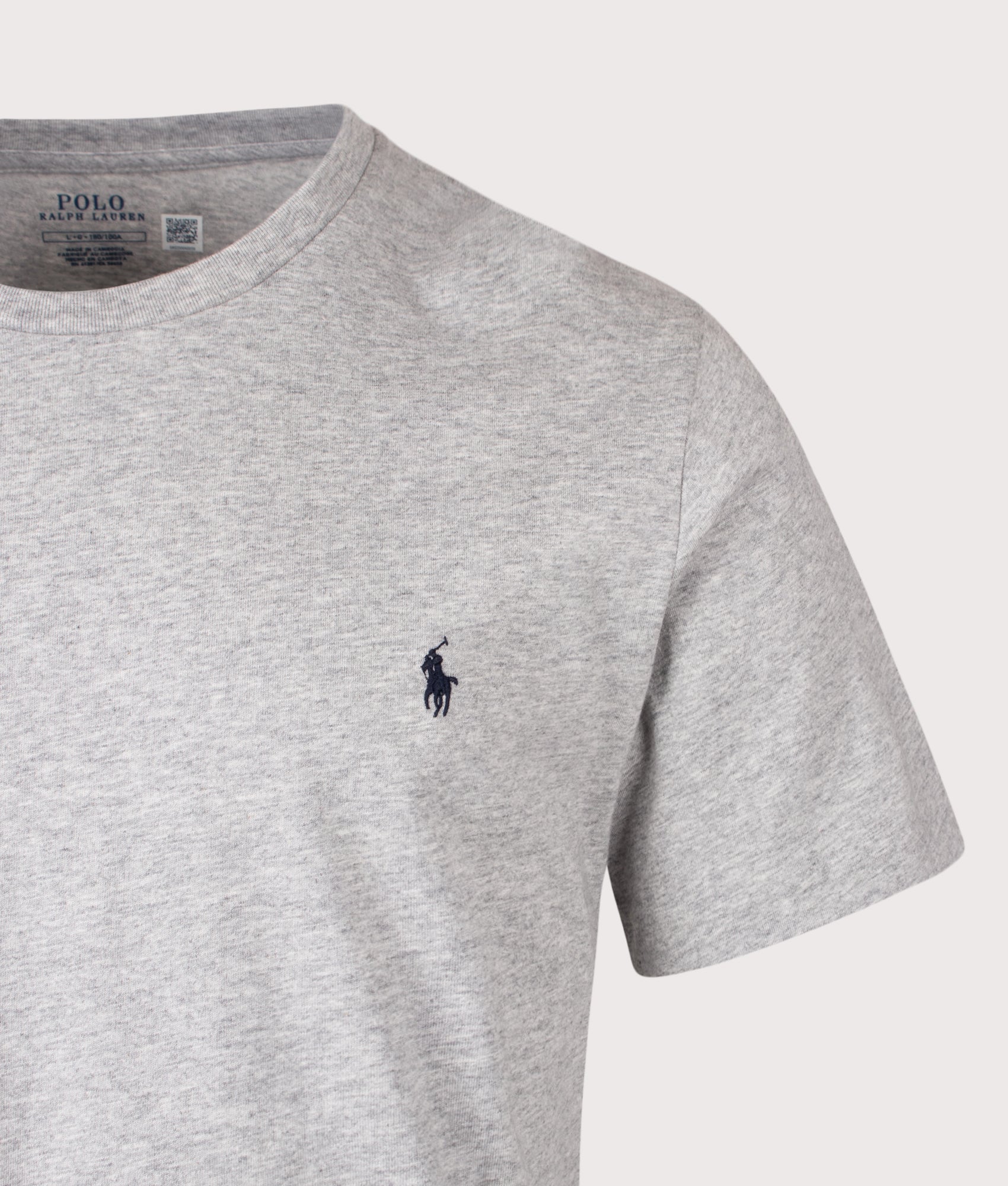 Polo Ralph Lauren Classic Fit (Relaxed) Lightweight T-Shirt in Andover Heather at EQVVS Menswear. Detail shot.