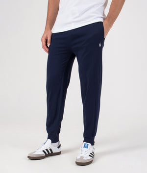 Polo Ralph Lauren Lounge Classic Fit Joggers in Cruise Navy at EQVVS Menswear. Model Angled Shot. 
