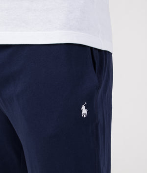 Polo Ralph Lauren Lounge Classic Fit Joggers in Cruise Navy at EQVVS Menswear. Model detail Shot. 