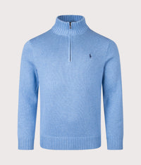 Mesh-Knit Cotton Quarter Zip Jumper: 005 Soft Royal Heather 