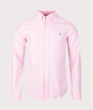 Polo Ralph Lauren Slim Fit Garment-Dyed Oxford Shirt in Carmel Pink, 100% Cotton Front Shot at EQVVS