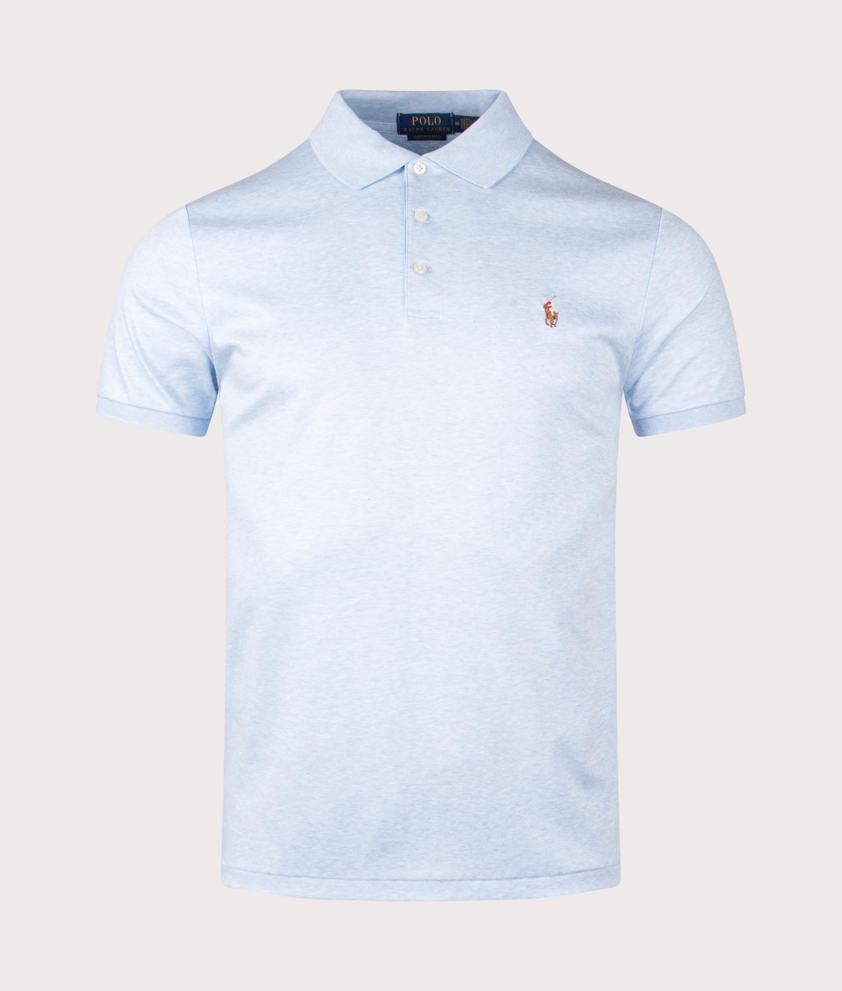 Polo Ralph Lauren Soft Cotton Polo Shirt in Office Blue. EQVVS Front Shot.