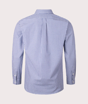 Polo Ralph Lauren Custom Fit Gingham Stretch Poplin Shirt in Checked Navy & White, Back Shot at EQVVS 