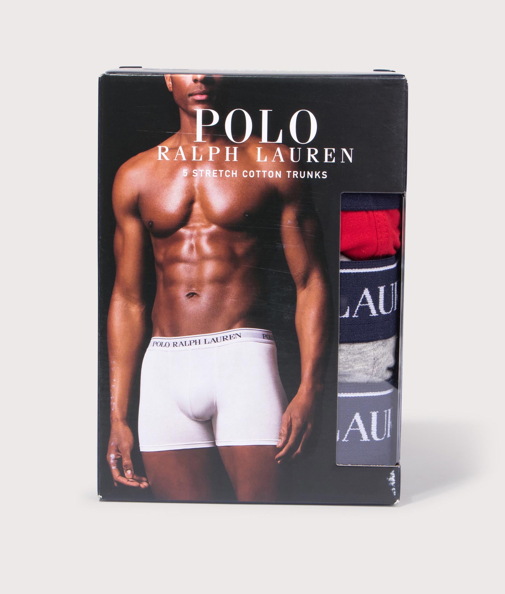 5 Pack Classic Stretch Cotton Trunks. Shot  by EQVVS. Packaging shot.