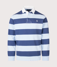 Classic Fit The Iconic Striped Rugby Shirt: 032 Light Navy/Elite Blue 