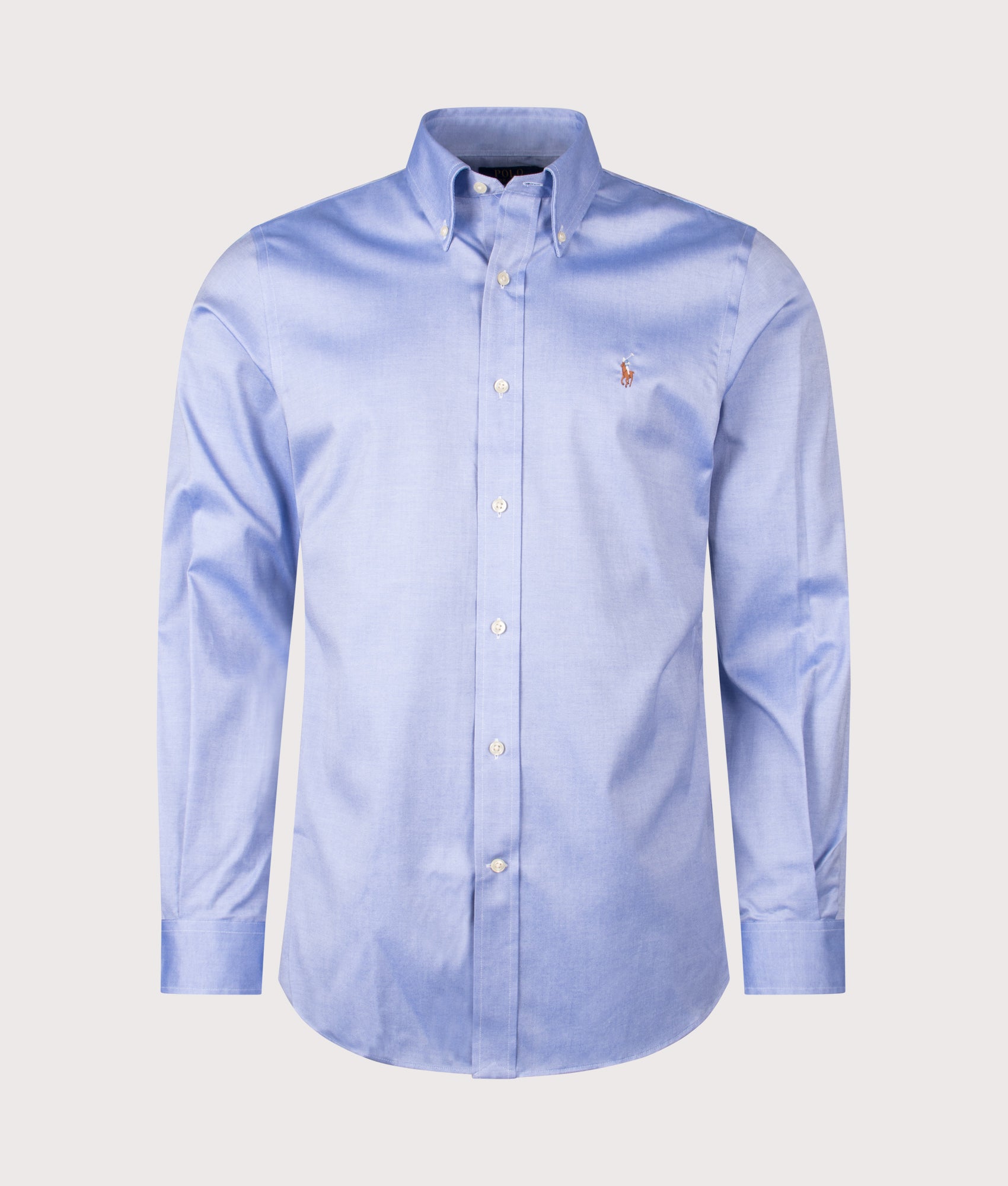 Polo Ralph Lauren Custom Fit Oxford Dress Shirt in True Blue/White at EQVVS Menswear. Front shot.