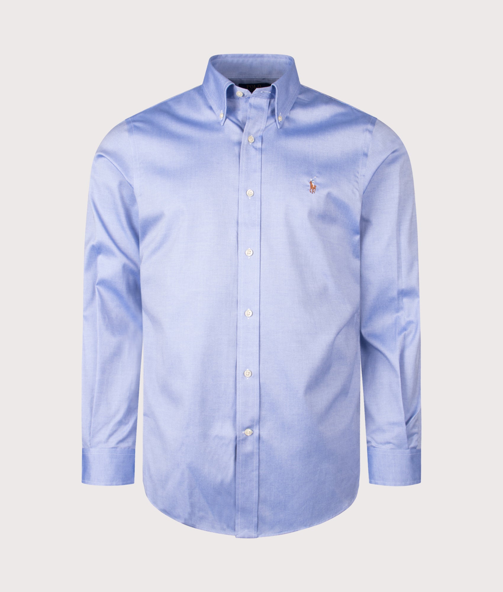 Polo Ralph Lauren Custom Fit Oxford Dress Shirt in True Blue/White at EQVVS Menswear. Front shot.