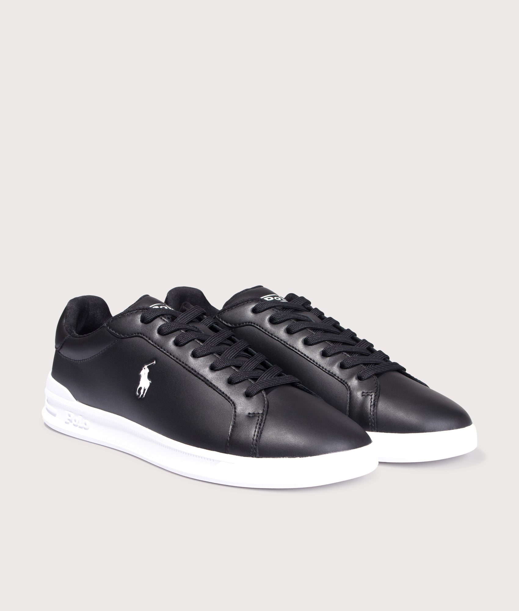 Heritage Court II Leather Sneakers in Black/White PP | 100% Leather | Polo Ralph Lauren | EQVVS | Front angle  shot 