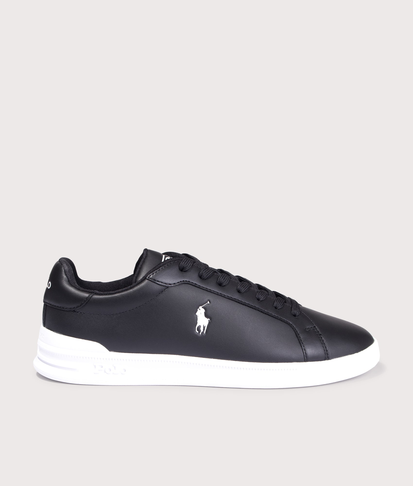 Heritage Court II Leather Sneakers in Black/White PP | 100% Leather | Polo Ralph Lauren | EQVVS | Side shot 