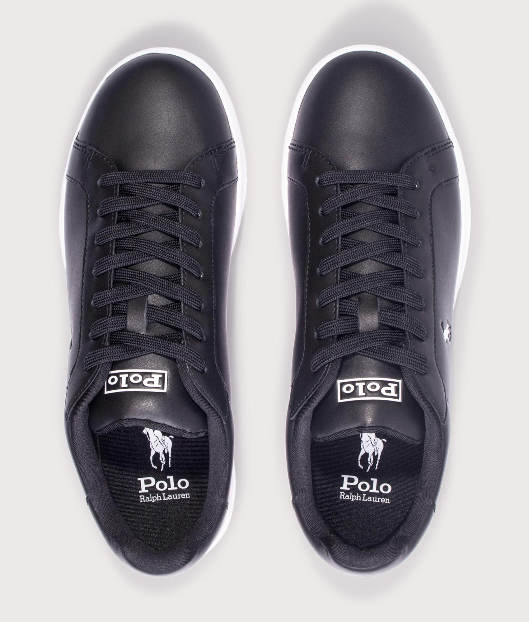 Heritage Court II Leather Sneakers in Black/White PP | 100% Leather | Polo Ralph Lauren | EQVVS | Top shot 