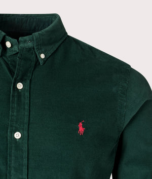 Polo Ralph Lauren Slim Fit Corduroy Shirt Moss Agate Detail Shot EQVVS 