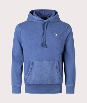 Polo Ralph Lauren Loopback Fleece Hoodie in Light Navy Blue, 100% Cotton Front Shot at EQVVS