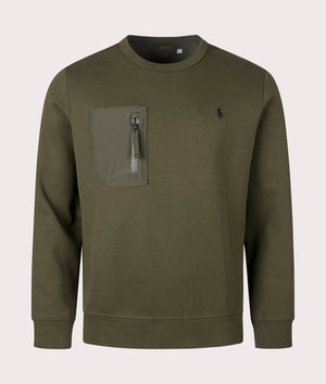 Pocket Zip Sweatshirt in Company Olive by Polo Ralph Lauren. EQVVS Front Angle Shot.