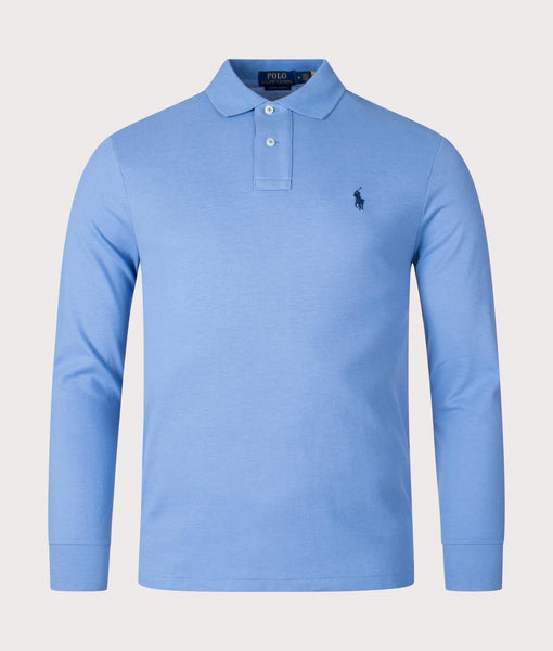 Custom Slim Long Sleeve Polo Shirt Sky Blue Polo Ralph Lauren