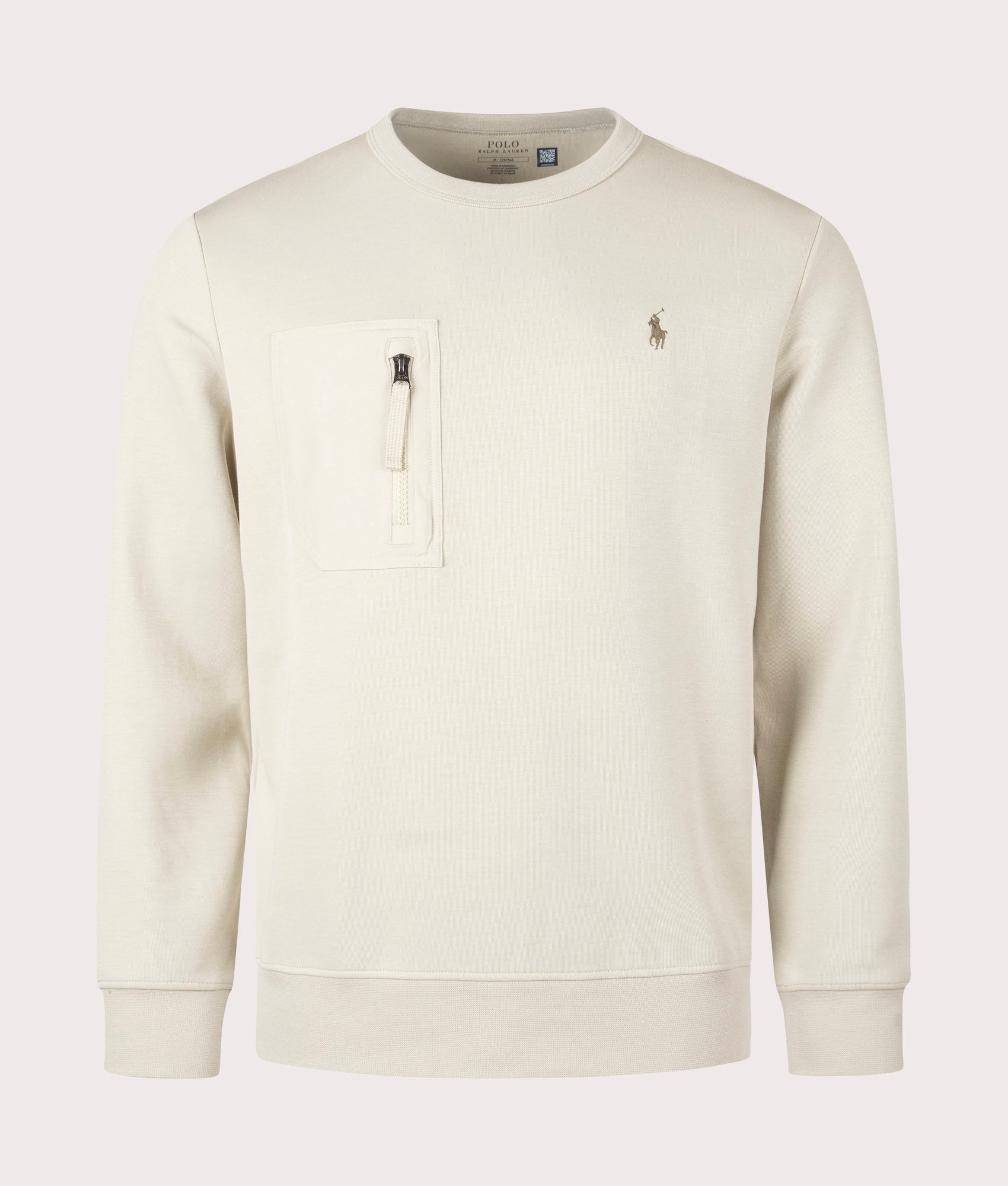 Pocket Zip Sweatshirt in Classic Stone by Polo Ralph Lauren. EQVVS Front Angle Shot.