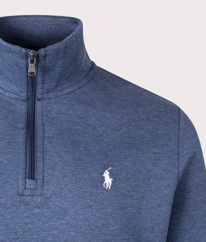 Double-Knit Quarter Zip Sweatshirt in Derby Blue Heather by Polo Ralph Lauren. EQVVS Detail  Shot.