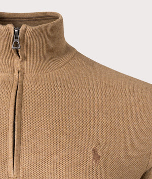 Quarter-Zip-Contrast-Logo-Jumper-008-Latte-Brown-Heather-Detail-Image-EQVVS