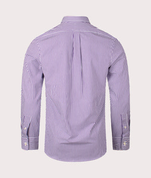 Slim Fit Striped Poplin Shirt in Purple by Polo Ralph Lauren. EQVVS Back Angle Shot.