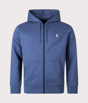 Polo Ralph Lauren Zip Through Double Knit Zip Up Hoodie in Derby Blue Heather Front Shot at EQVVS