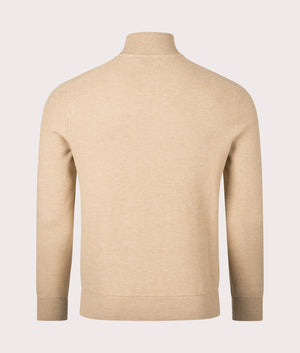 Polo Ralph Lauren Quarter Zip Contrast Logo Knit in 'Camel Melange' Beige Back Shot at EQVVS