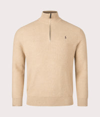 Quarter Zip Contrast Logo Knit: 500 Camel Melange 
