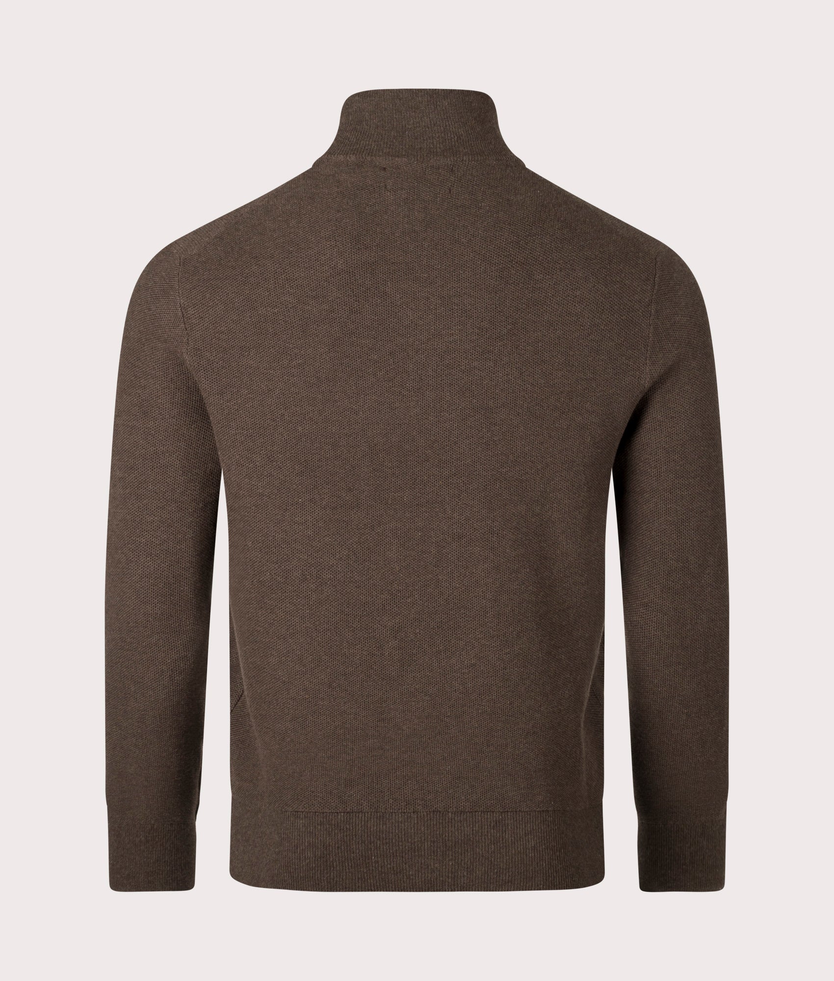 Polo Ralph Lauren Quarter Zip Contrast Logo Knit Jumper in Spa Brown Heather, 100% Cotton Back Shot EQVVS