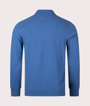 Custom Slim Fit Long Sleeve Polo Shirt Fog Blue Heather by Polo Ralph Lauren. EQVVS Back Angle Sho